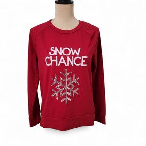 So It Is Size S Red "SNOW CHANCE" Winter Sweatshirt Top Sequin Snowflake